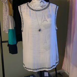 Broadway&Broome Cream Blouse with Pom Trim